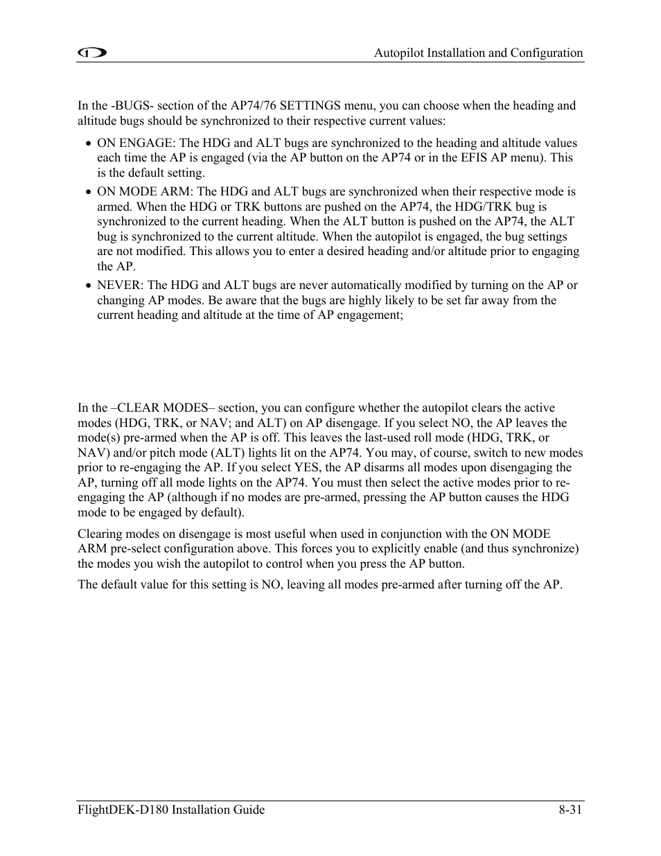 Pre-select configuration, Mode clearing configuration | Dynon Avionics FlightDEK-D180 Installation Guide User Manual | Page 115 / 154