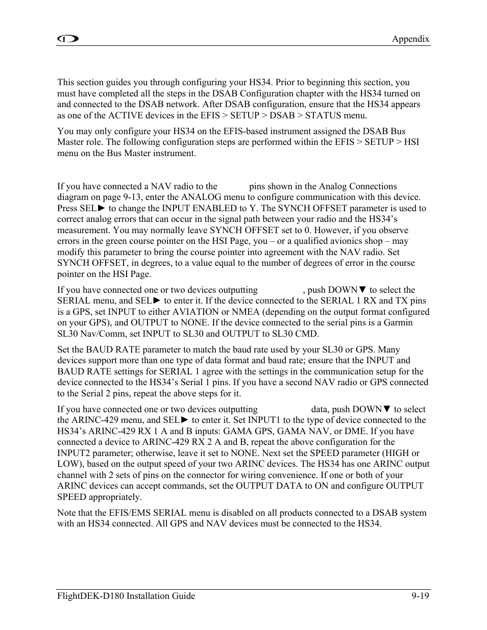 Hs34 configuration, Device communication setup | Dynon Avionics FlightDEK-D180 Installation Guide User Manual | Page 135 / 154