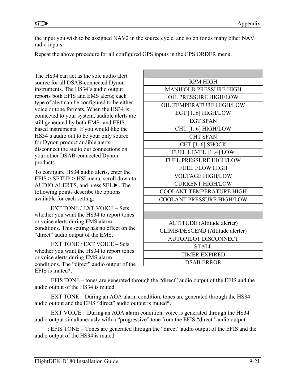 Voice/tone alert configuration | Dynon Avionics FlightDEK-D180 Installation Guide User Manual | Page 137 / 154