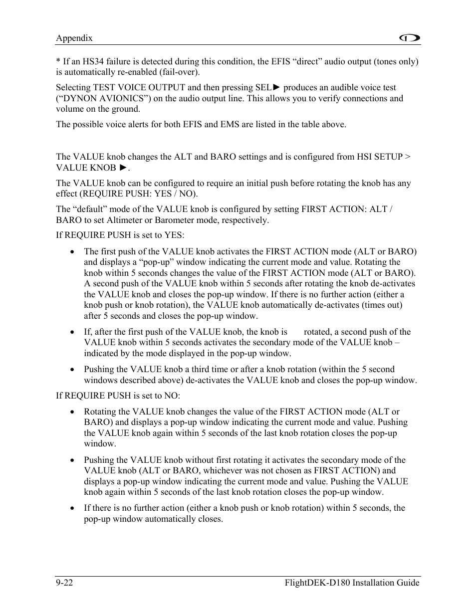 Value knob configuration | Dynon Avionics FlightDEK-D180 Installation Guide User Manual | Page 138 / 154