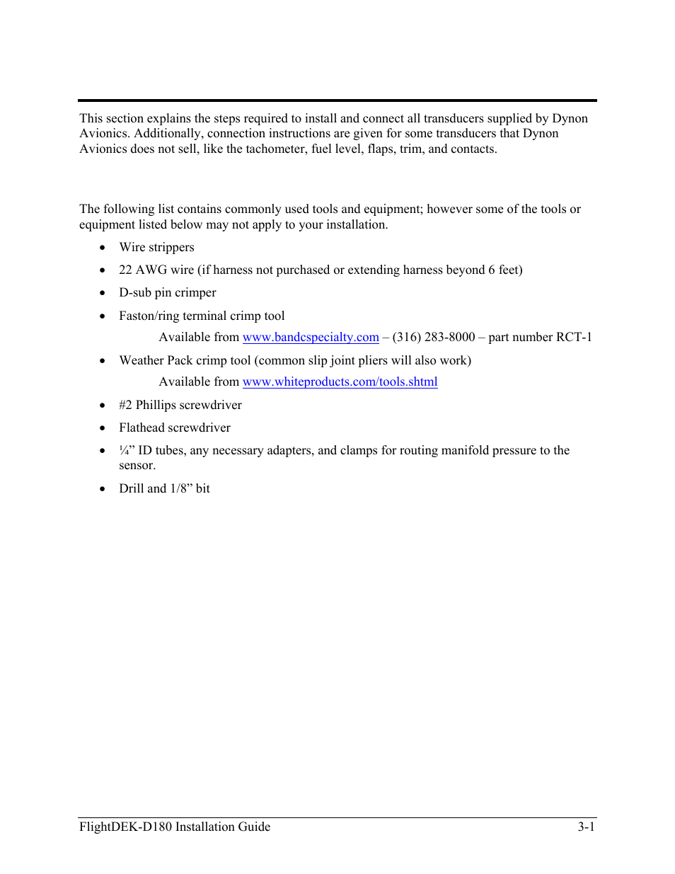 Transducer installation, Tools and equipment required, Tools and equipment required -1 | Dynon Avionics FlightDEK-D180 Installation Guide User Manual | Page 19 / 154