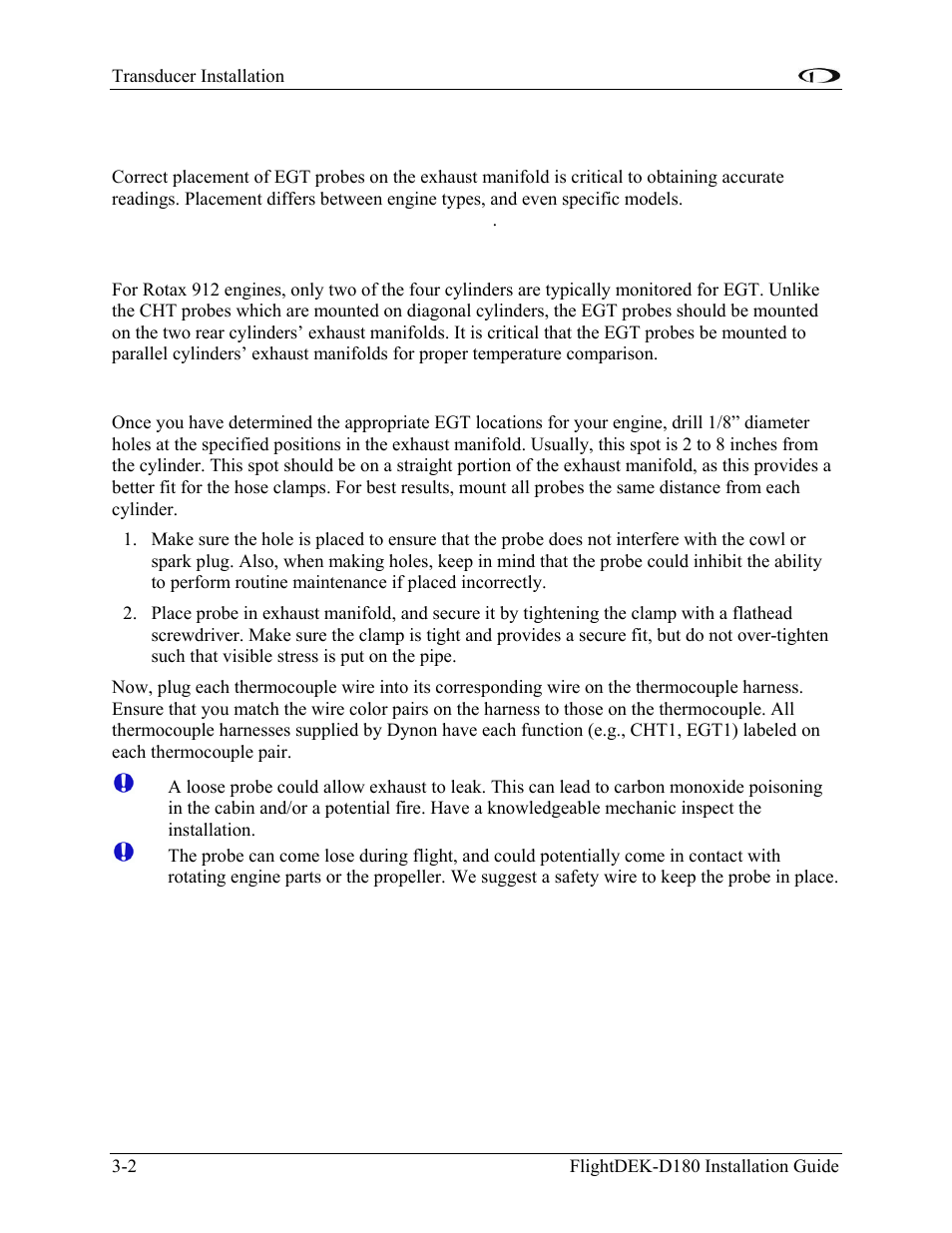 Exhaust gas temperature (egt) probes, Rotax engines, All engines | Exhaust gas temperature (egt) probes -2 | Dynon Avionics FlightDEK-D180 Installation Guide User Manual | Page 20 / 154