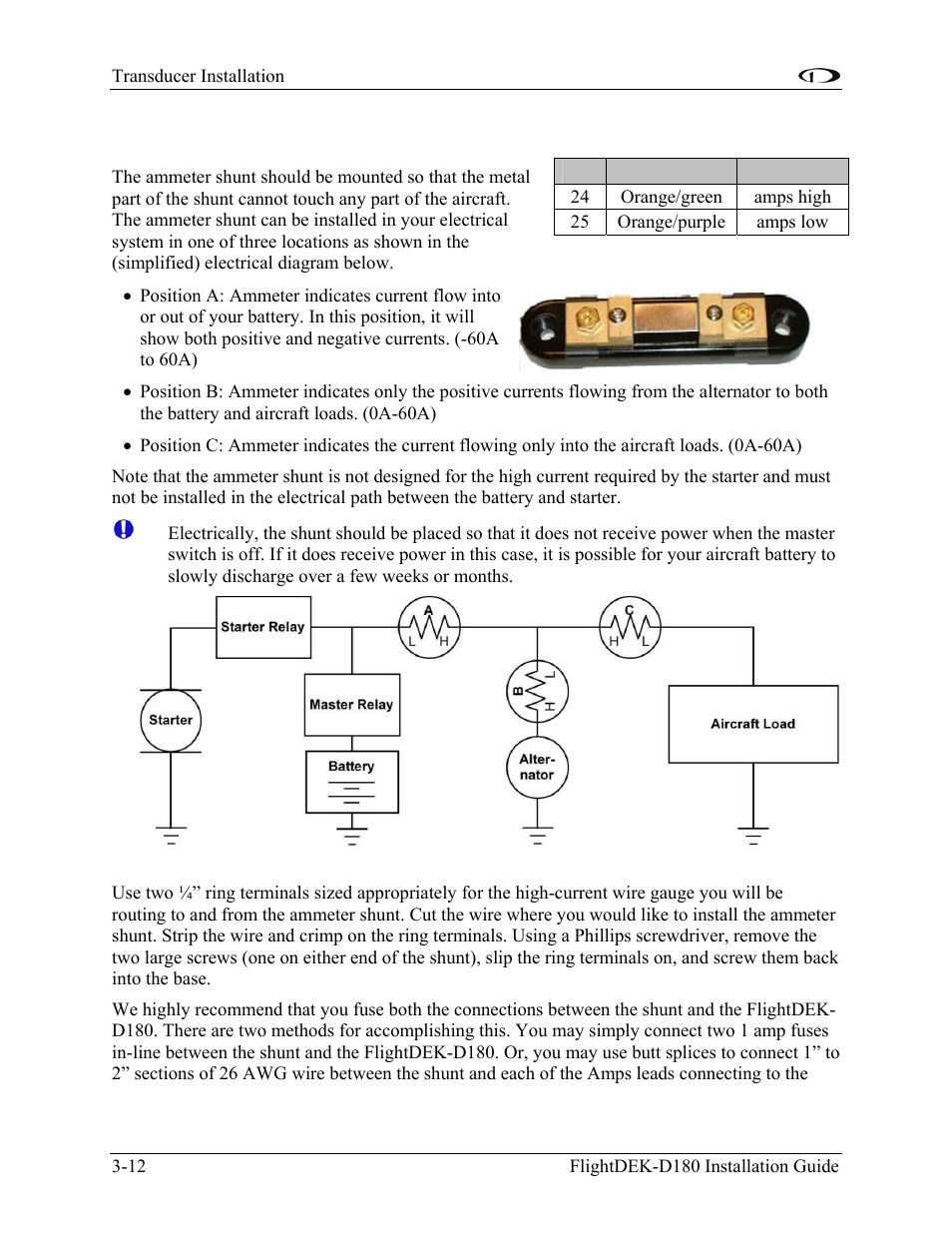 Ammeter shunt, Ammeter shunt -12 | Dynon Avionics FlightDEK-D180 Installation Guide User Manual | Page 30 / 154