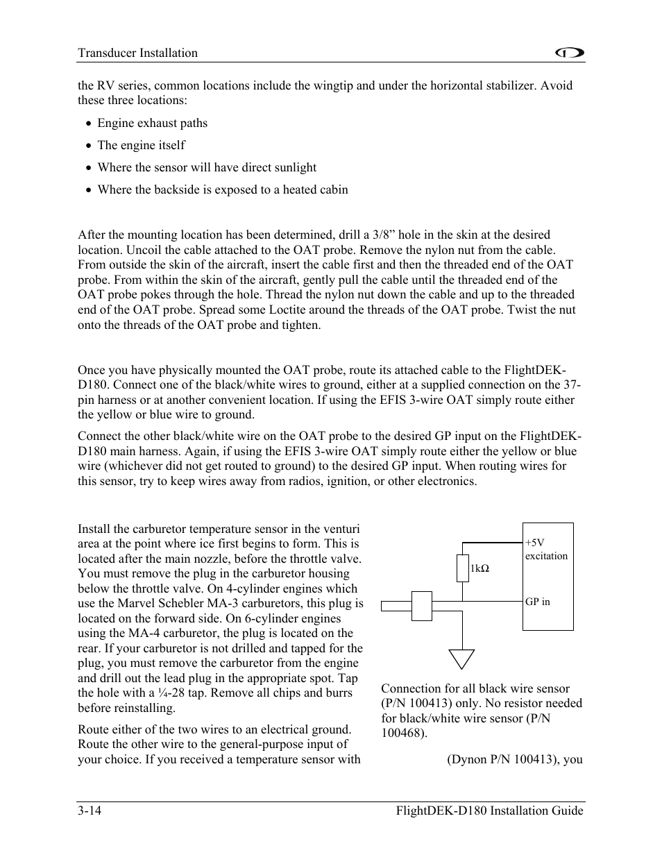 Mounting instructions, Wiring instructions, Carburetor temperature sensor | Dynon Avionics FlightDEK-D180 Installation Guide User Manual | Page 32 / 154