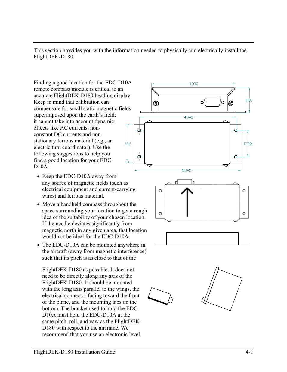 Instrument installation, Selecting a remote compass module location, Selecting a remote compass module location -1 | Dynon Avionics FlightDEK-D180 Installation Guide User Manual | Page 39 / 154