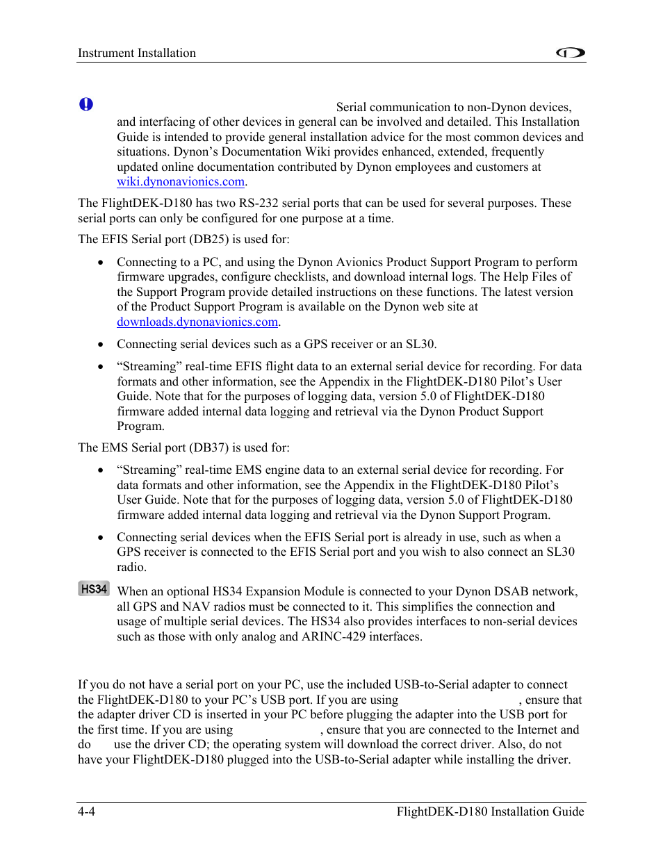Serial communication cables, Pc usb connection, Serial communication cables -4 | Dynon Avionics FlightDEK-D180 Installation Guide User Manual | Page 42 / 154
