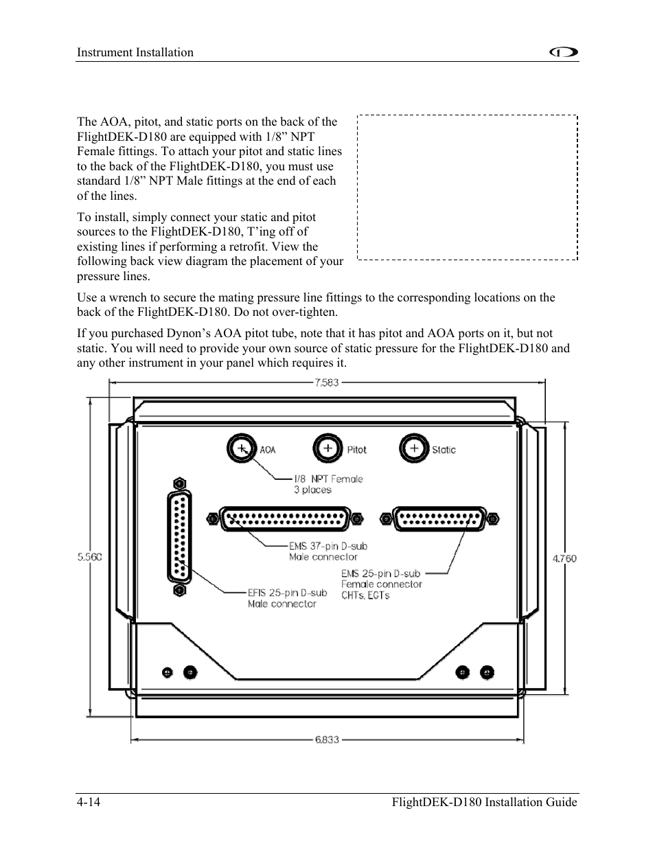 Connecting static & pitot lines, Connecting static & pitot lines -14 | Dynon Avionics FlightDEK-D180 Installation Guide User Manual | Page 52 / 154