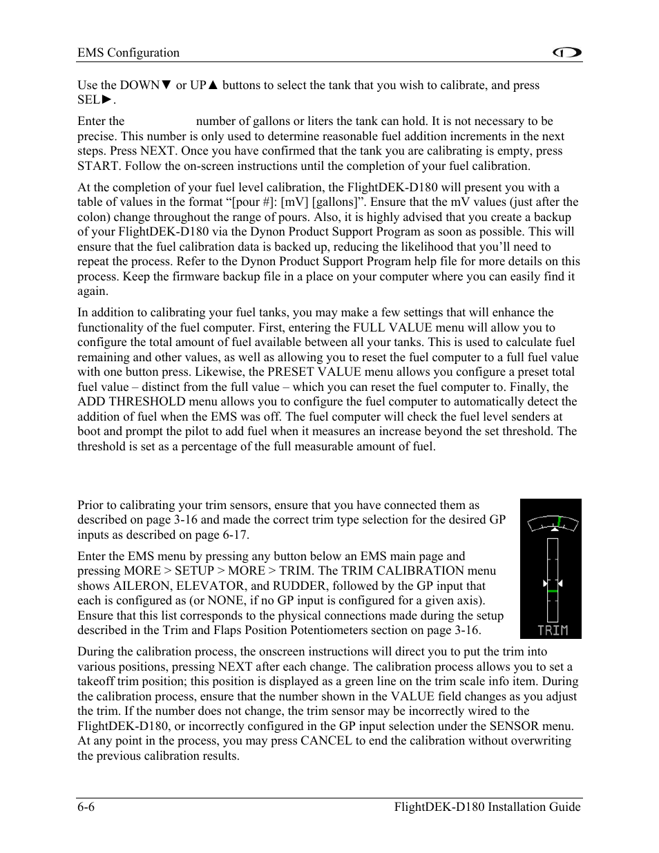 Trim calibration, Trim calibration -6, 6. connect | Dynon Avionics FlightDEK-D180 Installation Guide User Manual | Page 64 / 154