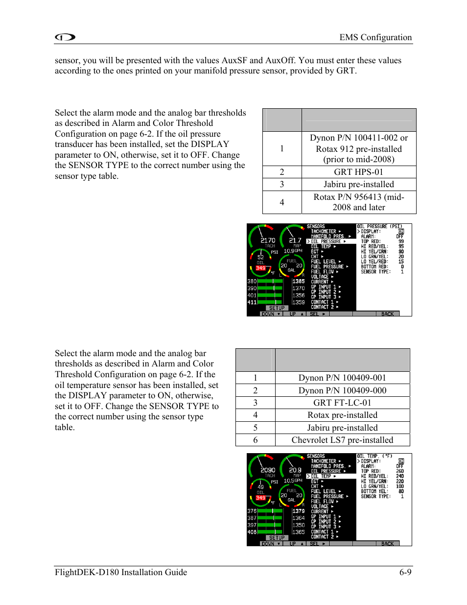 Oil pressure, Oil temperature, Oil pressure -9 | Oil temperature -9 | Dynon Avionics FlightDEK-D180 Installation Guide User Manual | Page 67 / 154