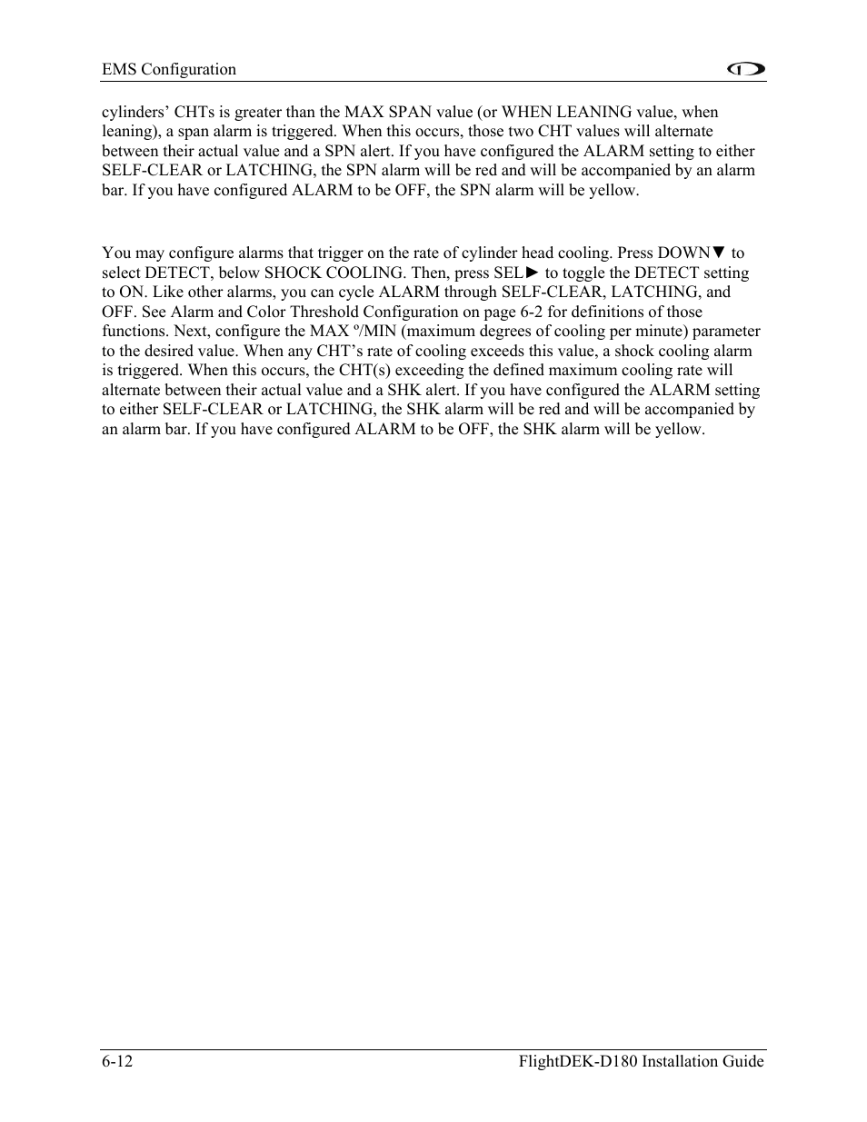 Shock cooling alarms | Dynon Avionics FlightDEK-D180 Installation Guide User Manual | Page 70 / 154