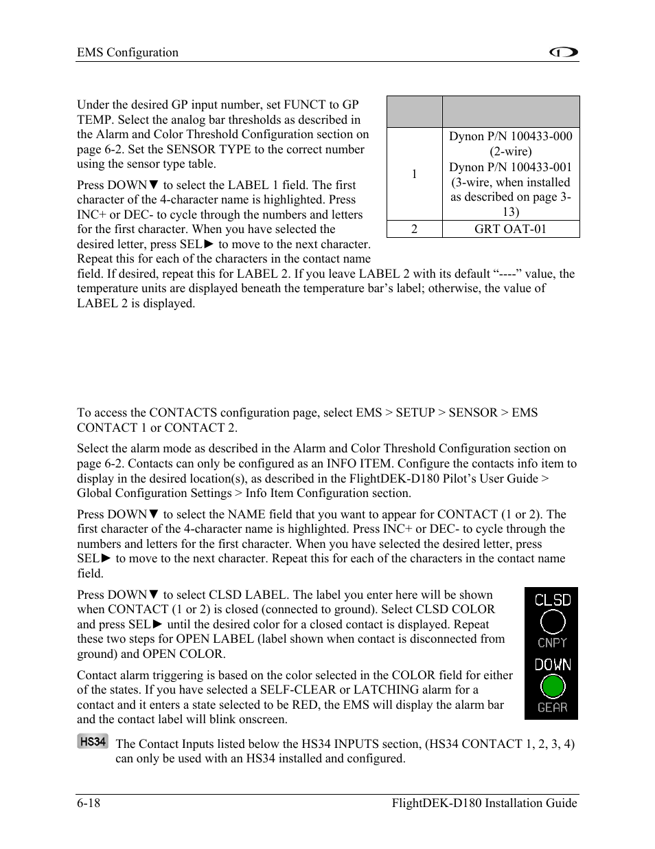 General purpose temperature, Contacts, Contacts -18 | The contacts | Dynon Avionics FlightDEK-D180 Installation Guide User Manual | Page 76 / 154