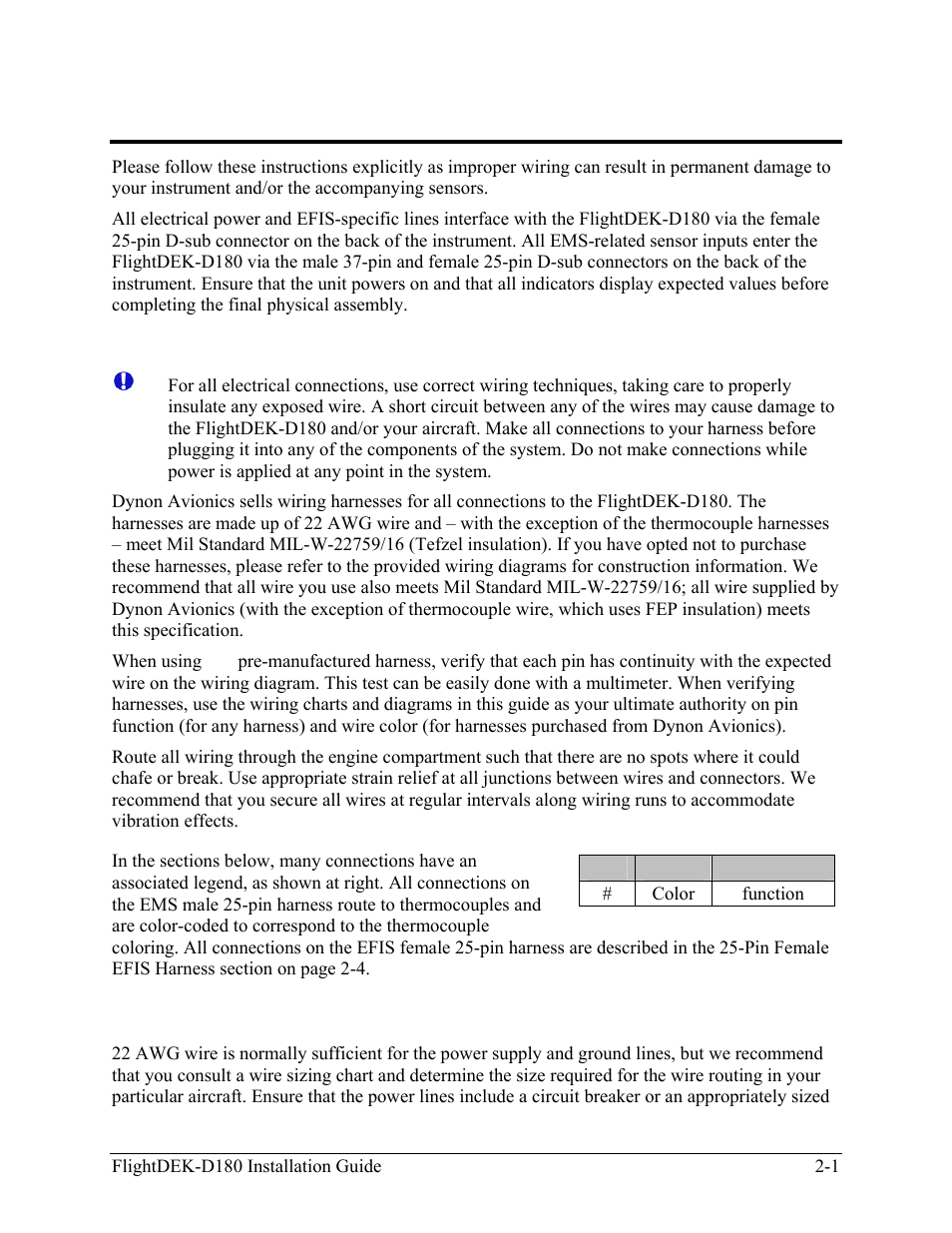 Wiring overview, Recommended wiring practices, Power requirements | Recommended wiring practices -1, Power requirements -1 | Dynon Avionics FlightDEK-D180 Installation Guide User Manual | Page 9 / 154