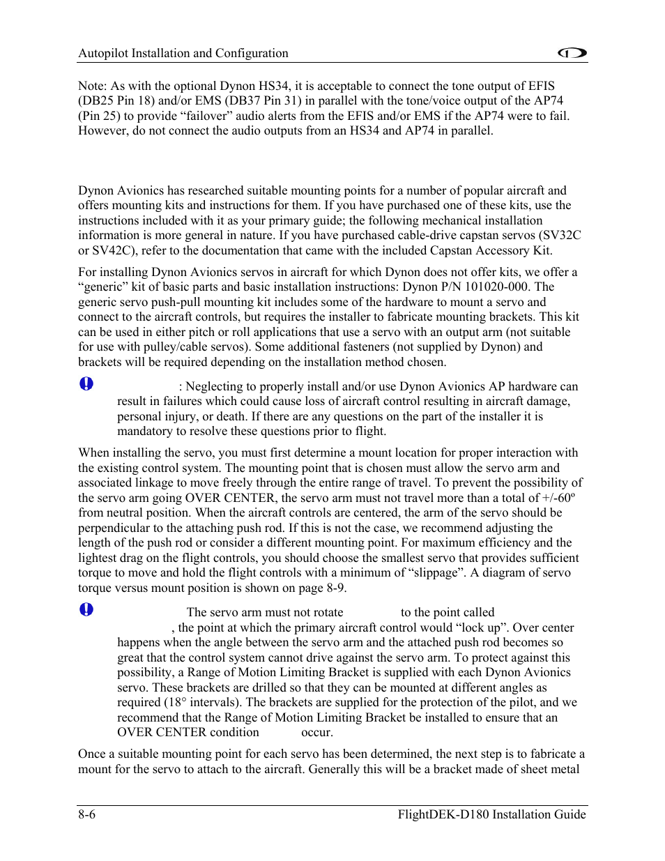 Servo mechanical installation, Servo mechanical installation -6 | Dynon Avionics FlightDEK-D180 Installation Guide User Manual | Page 90 / 154