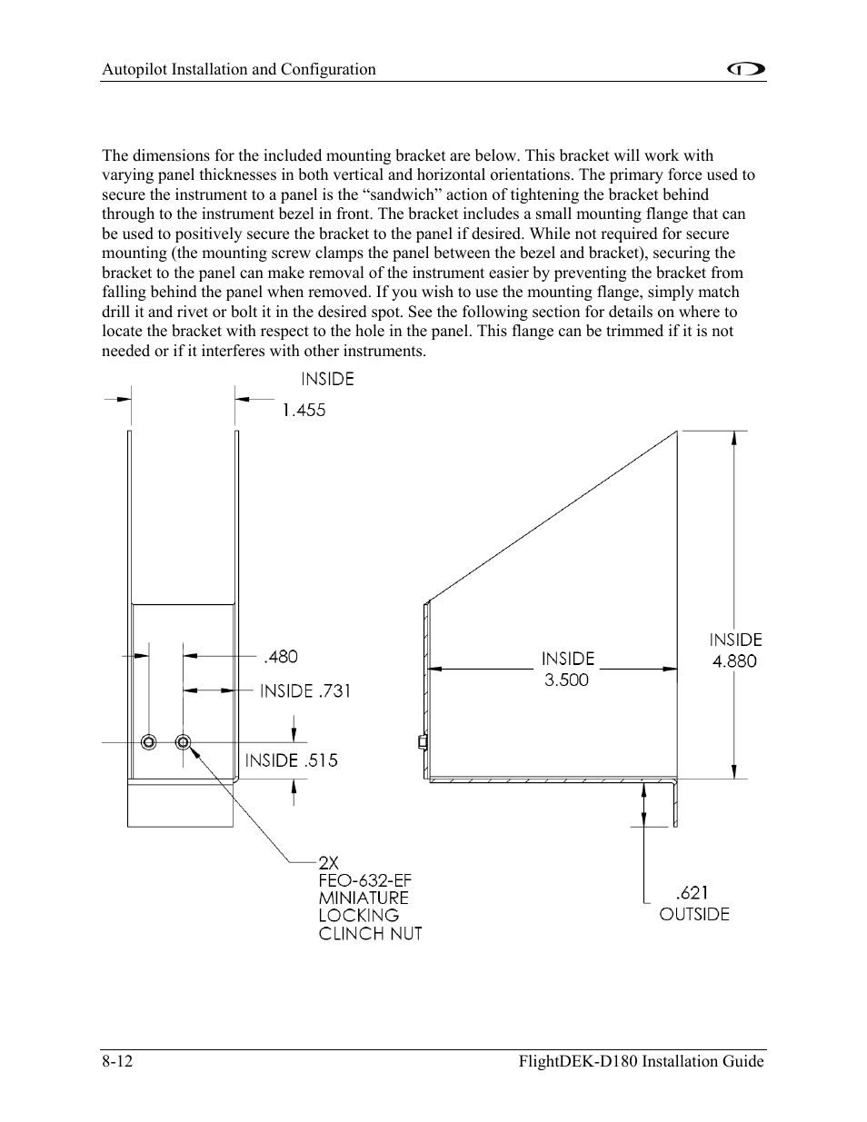 Mounting bracket dimensions | Dynon Avionics FlightDEK-D180 Installation Guide User Manual | Page 96 / 154