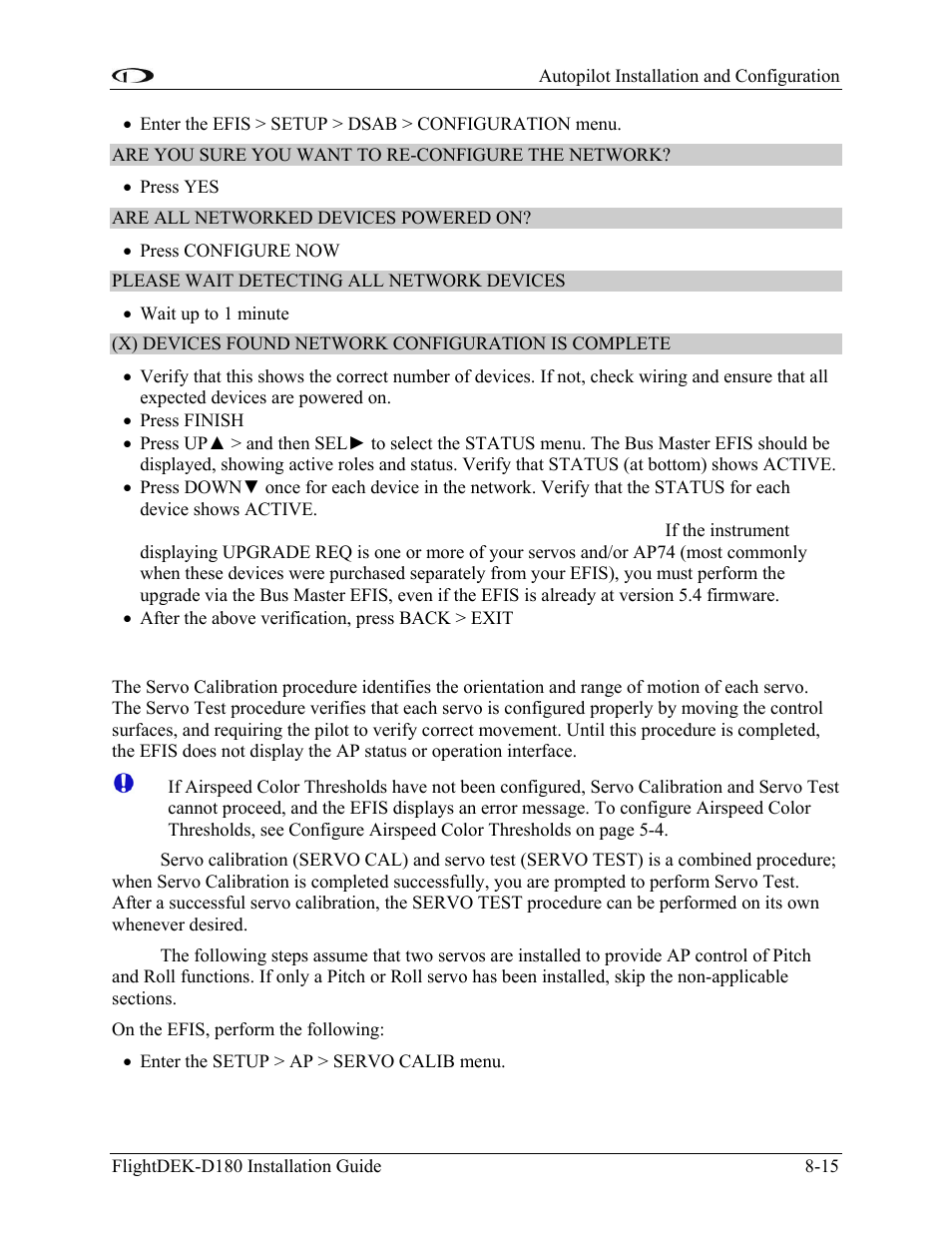 Step 2 - servo calibration and servo test | Dynon Avionics FlightDEK-D180 Installation Guide User Manual | Page 99 / 154