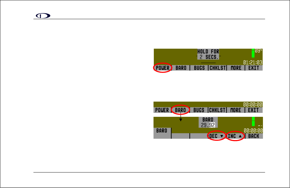 Operation, Power – power on/off, Baro –setting barometer/ altitude | Dynon Avionics EFIS-D10 Users Guide User Manual | Page 17 / 43