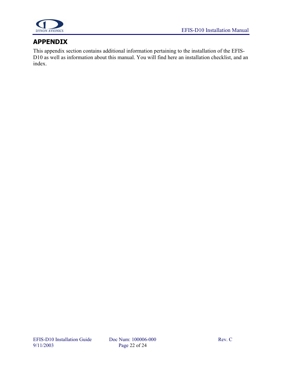 Appendix | Dynon Avionics EFIS-D10 Installation Guide User Manual | Page 22 / 24