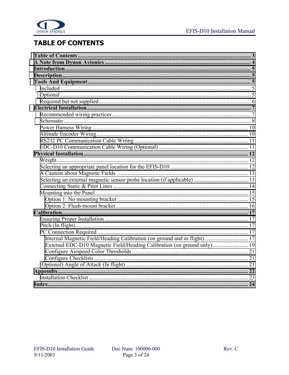 Dynon Avionics EFIS-D10 Installation Guide User Manual | Page 3 / 24
