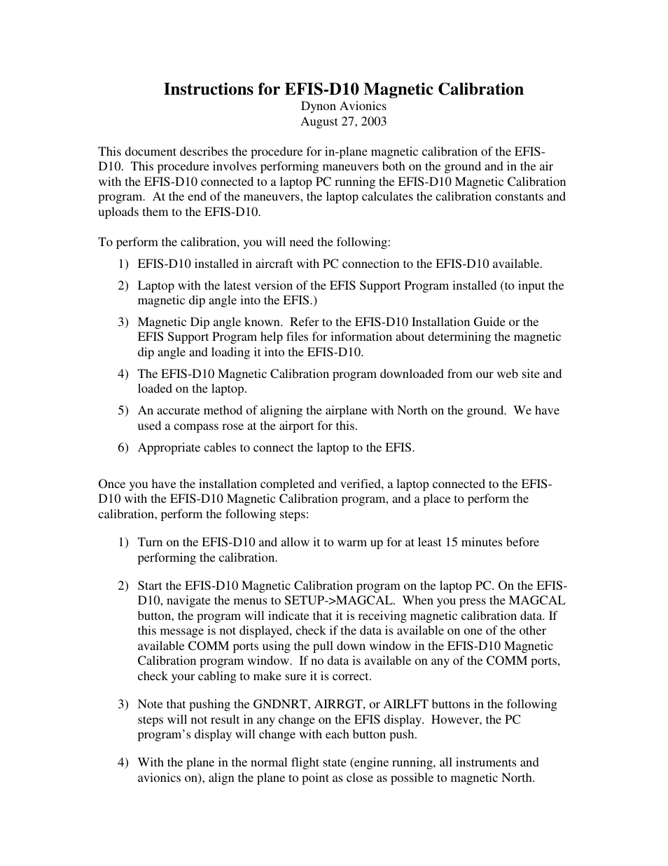 Dynon Avionics Internal Compass User Manual | 2 pages