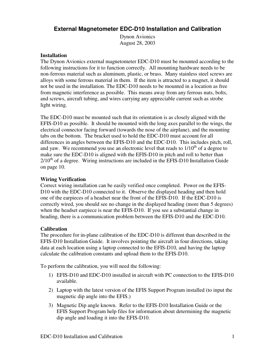 Dynon Avionics Remote Compass User Manual | 3 pages