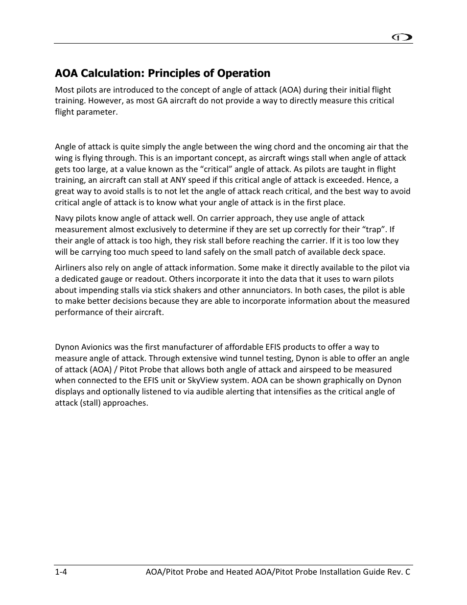Aoa calculation: principles of operation -4, Dynon avionics' aoa/pitot probe -4 | Dynon Avionics Heated AOA/Pitot Probe User Manual | Page 10 / 29