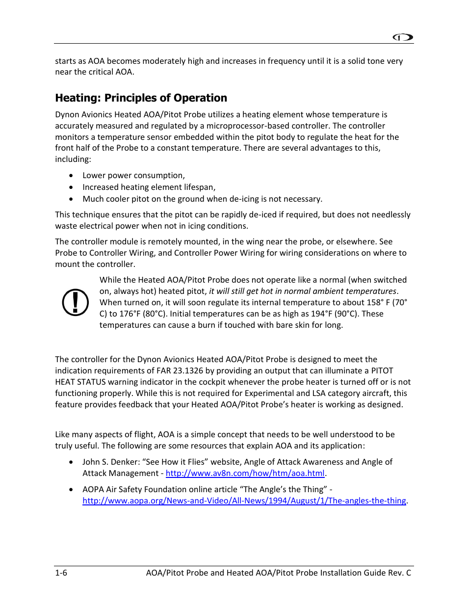 Heating: principles of operation -6, Failure warning -6, Further reading on angle of attack -6 | Dynon Avionics Heated AOA/Pitot Probe User Manual | Page 12 / 29