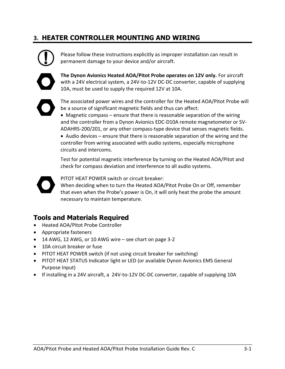 Heater controller mounting and wiring, Tools and materials required -1 | Dynon Avionics Heated AOA/Pitot Probe User Manual | Page 15 / 29