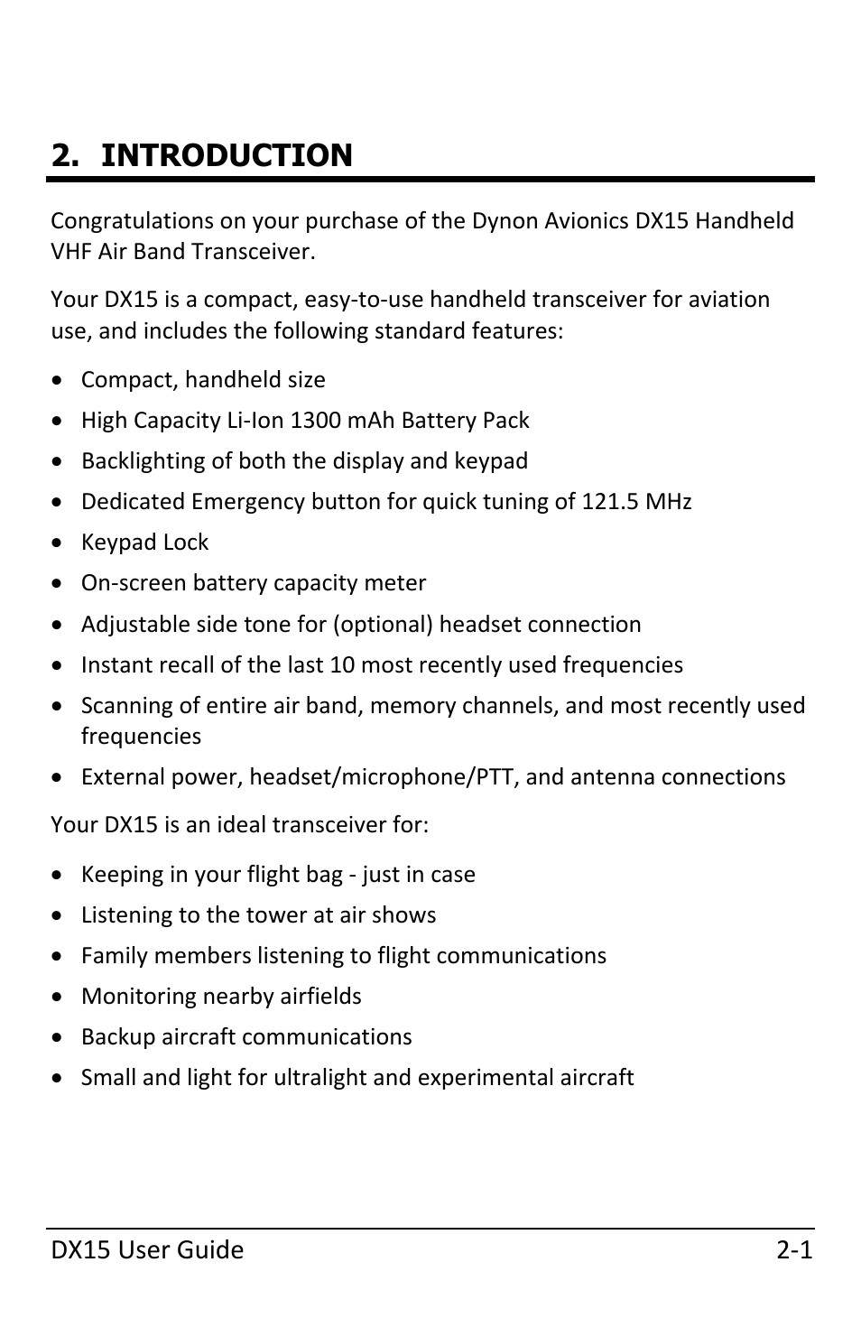 Introduction | Dynon Avionics DX15 User Manual | Page 13 / 51
