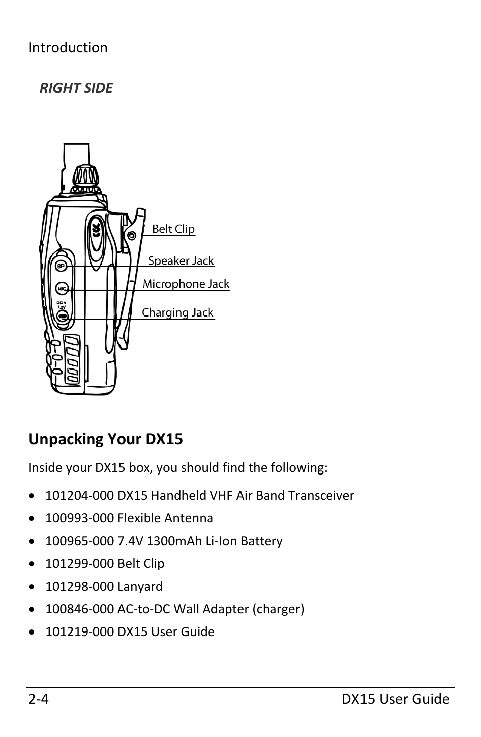 Right side, Unpacking your dx15, Unpacking your dx15 ‐4 | Dynon Avionics DX15 User Manual | Page 16 / 51