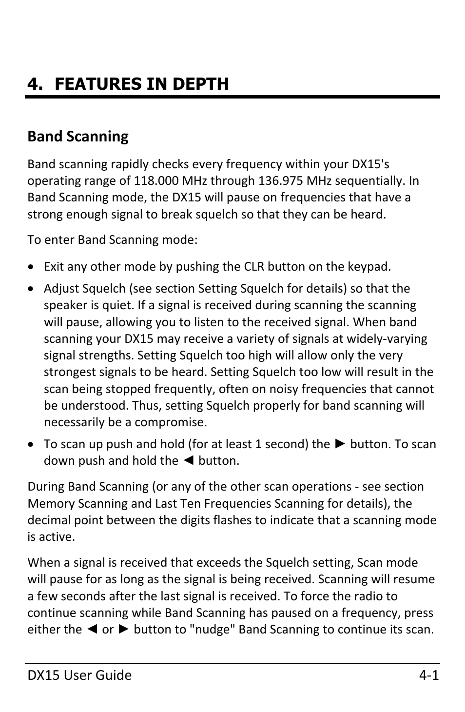 Features in depth, Band scanning, Band scanning ‐1 | Features in depth band scanning | Dynon Avionics DX15 User Manual | Page 25 / 51