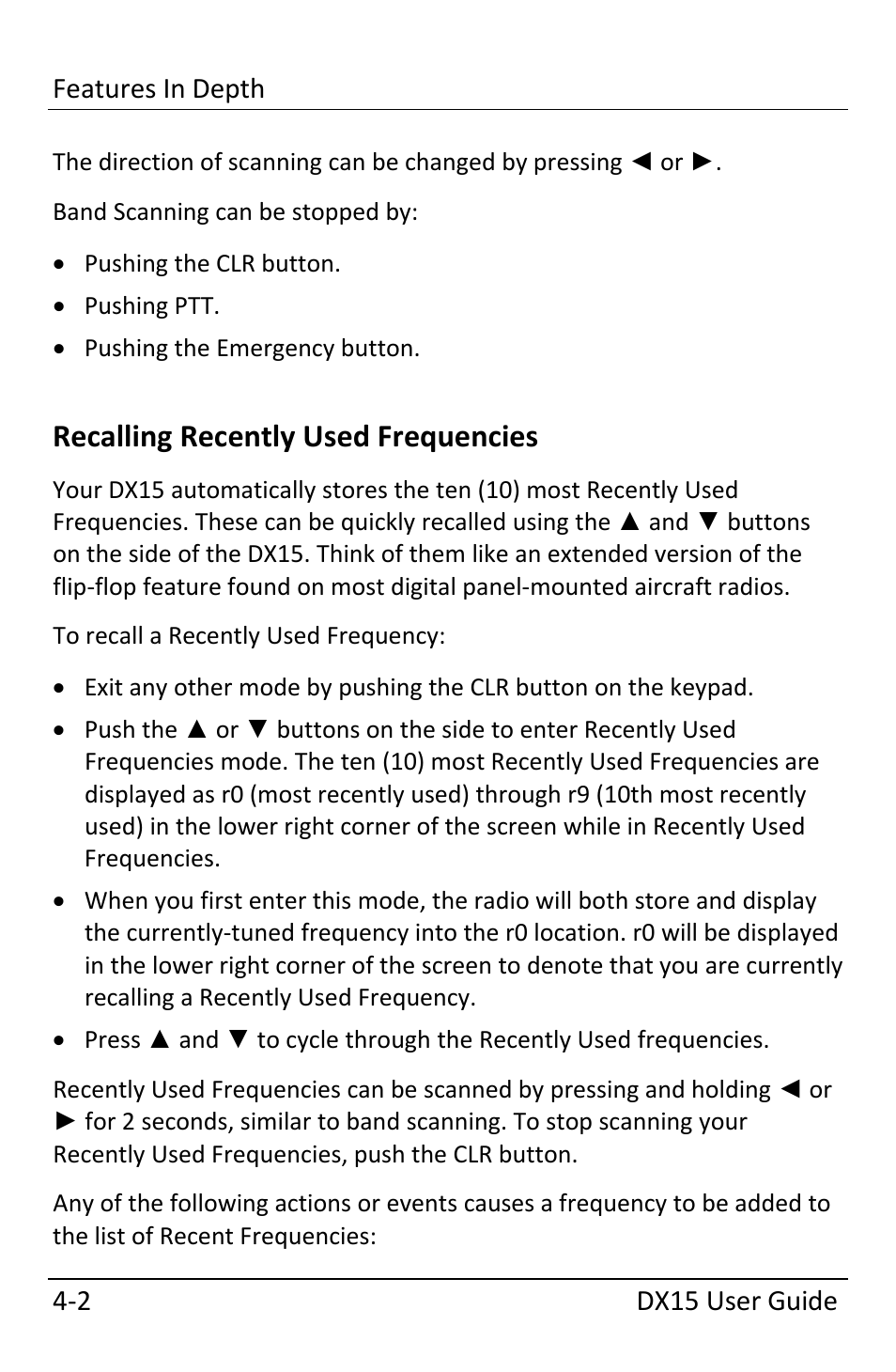 Recalling recently used frequencies, Recalling recently used frequencies ‐2 | Dynon Avionics DX15 User Manual | Page 26 / 51