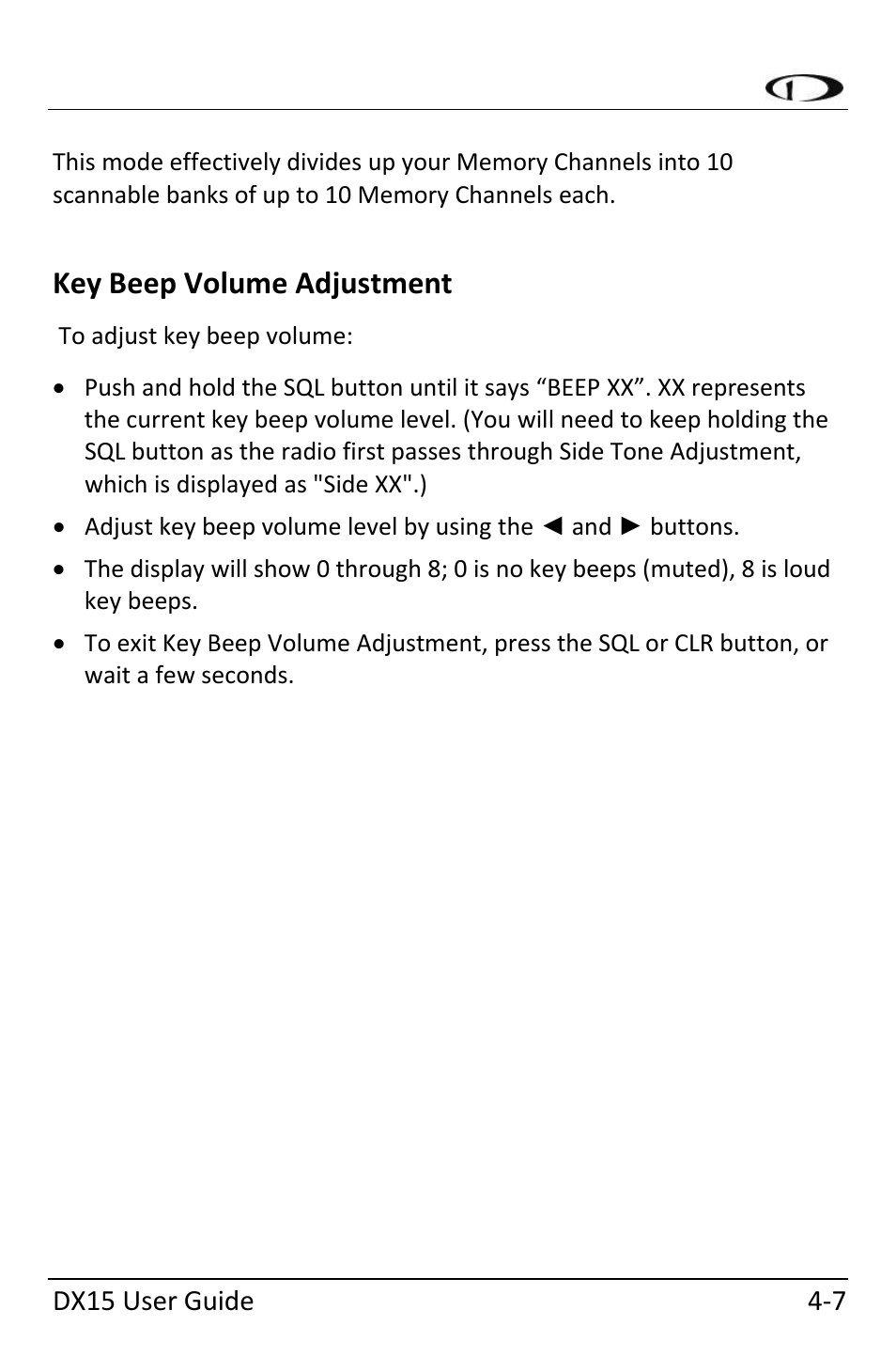 Key beep volume adjustment, Key beep volume adjustment ‐7 | Dynon Avionics DX15 User Manual | Page 31 / 51