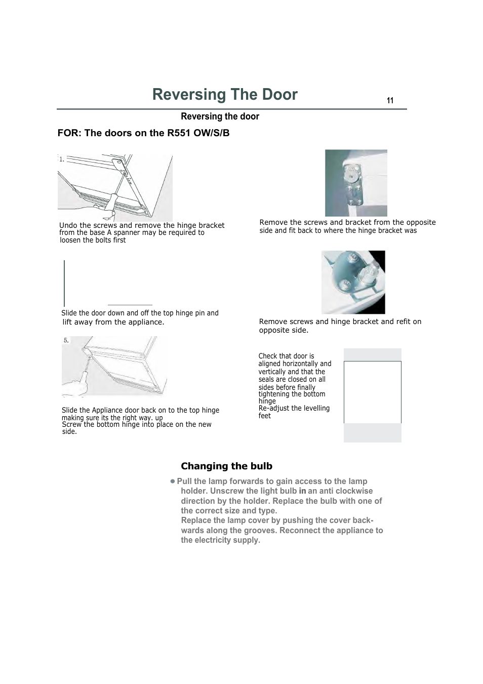 Reversing the door | Lec R5510W/S/B User Manual | Page 14 / 17