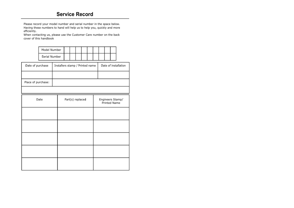 Service record | Lec R5026W User Manual | Page 19 / 28