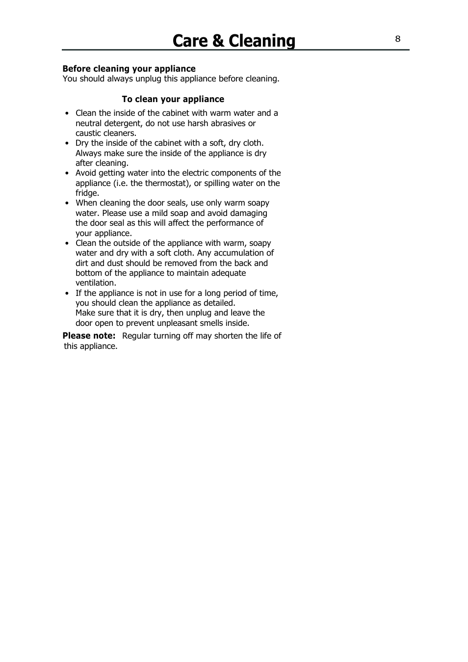 Care & cleaning | Lec L5510W/S/B User Manual | Page 11 / 17
