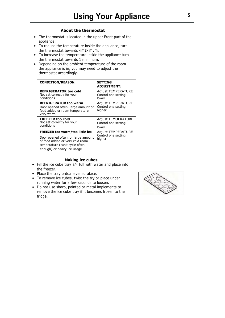 Using your appliance | Lec U5010W User Manual | Page 8 / 16