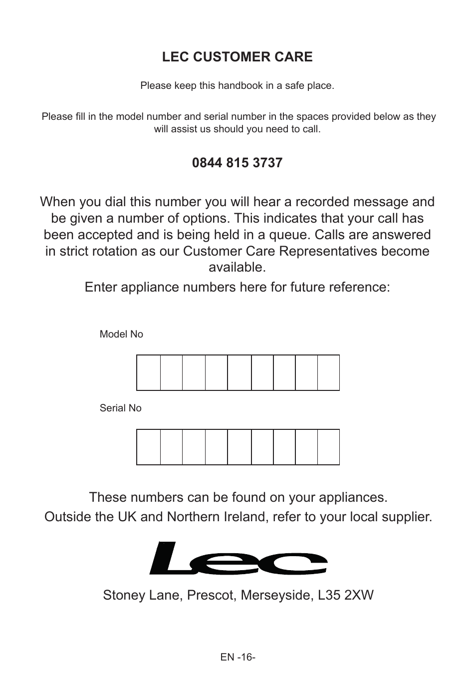 Lec U50262W User Manual | Page 18 / 20