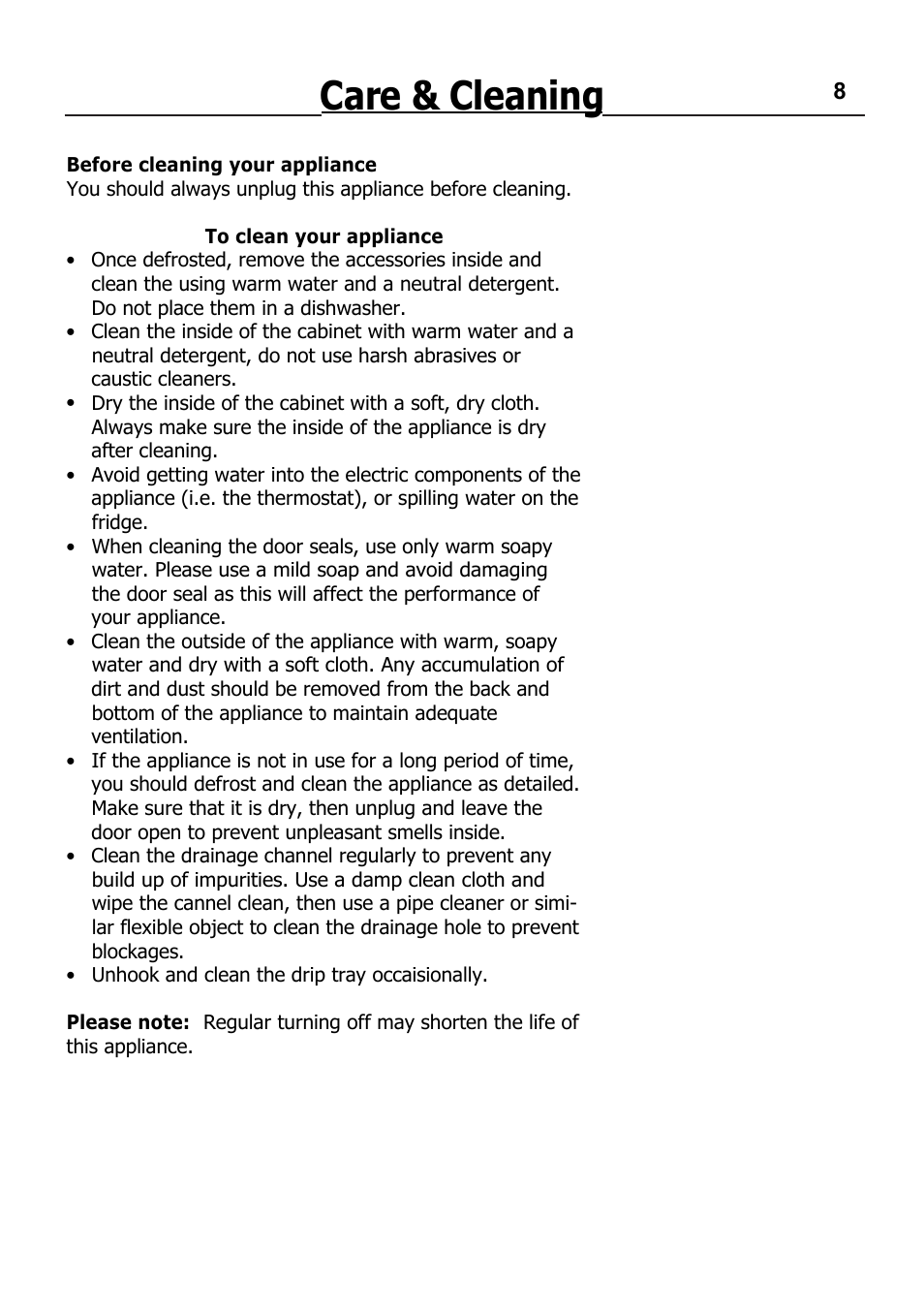 Care & cleaning | Lec T5039W/B User Manual | Page 11 / 15