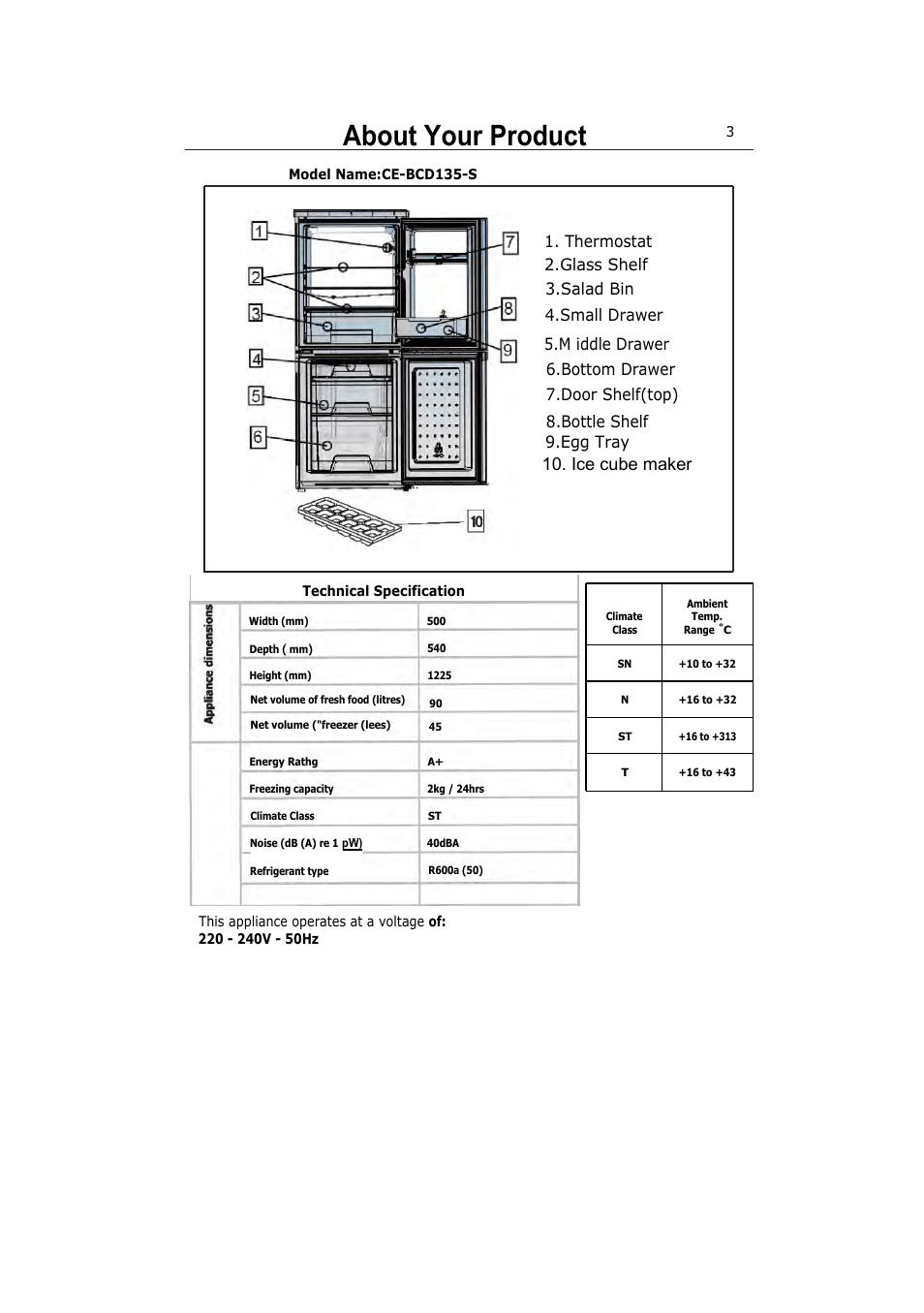 About your product, Ice cube maker | Lec T5039W/B User Manual | Page 6 / 15