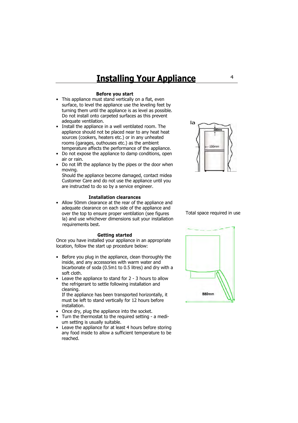 Installing your appliance | Lec T5039W/B User Manual | Page 7 / 15