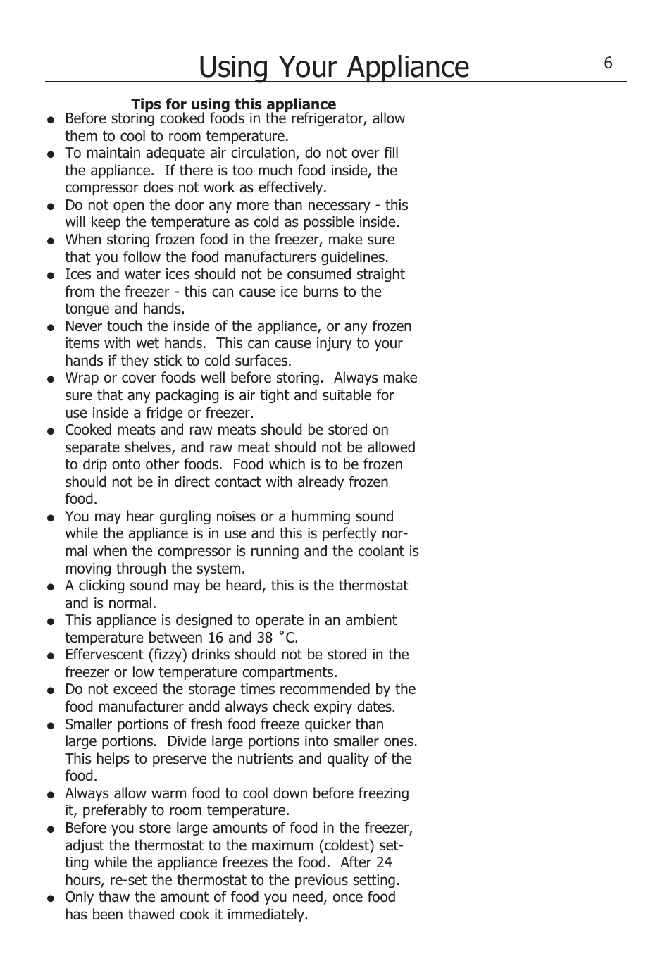 Using your appliance | Lec TS55142W User Manual | Page 10 / 17