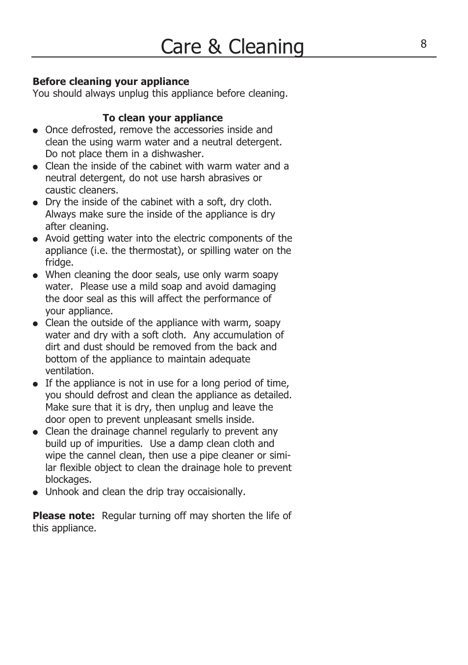 Care & cleaning | Lec TS55142W User Manual | Page 12 / 17