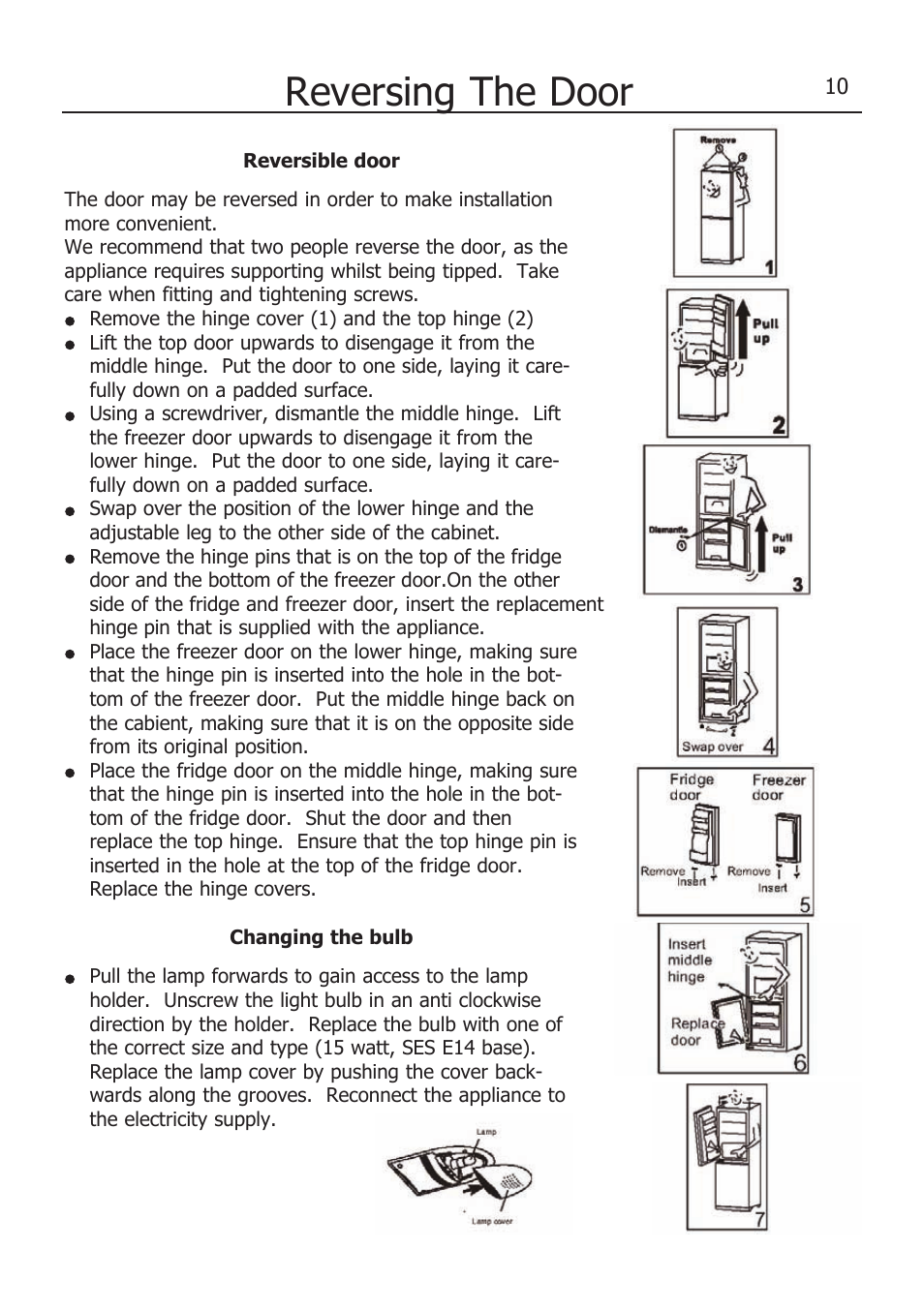 Reversing the door | Lec TS55142W User Manual | Page 14 / 17