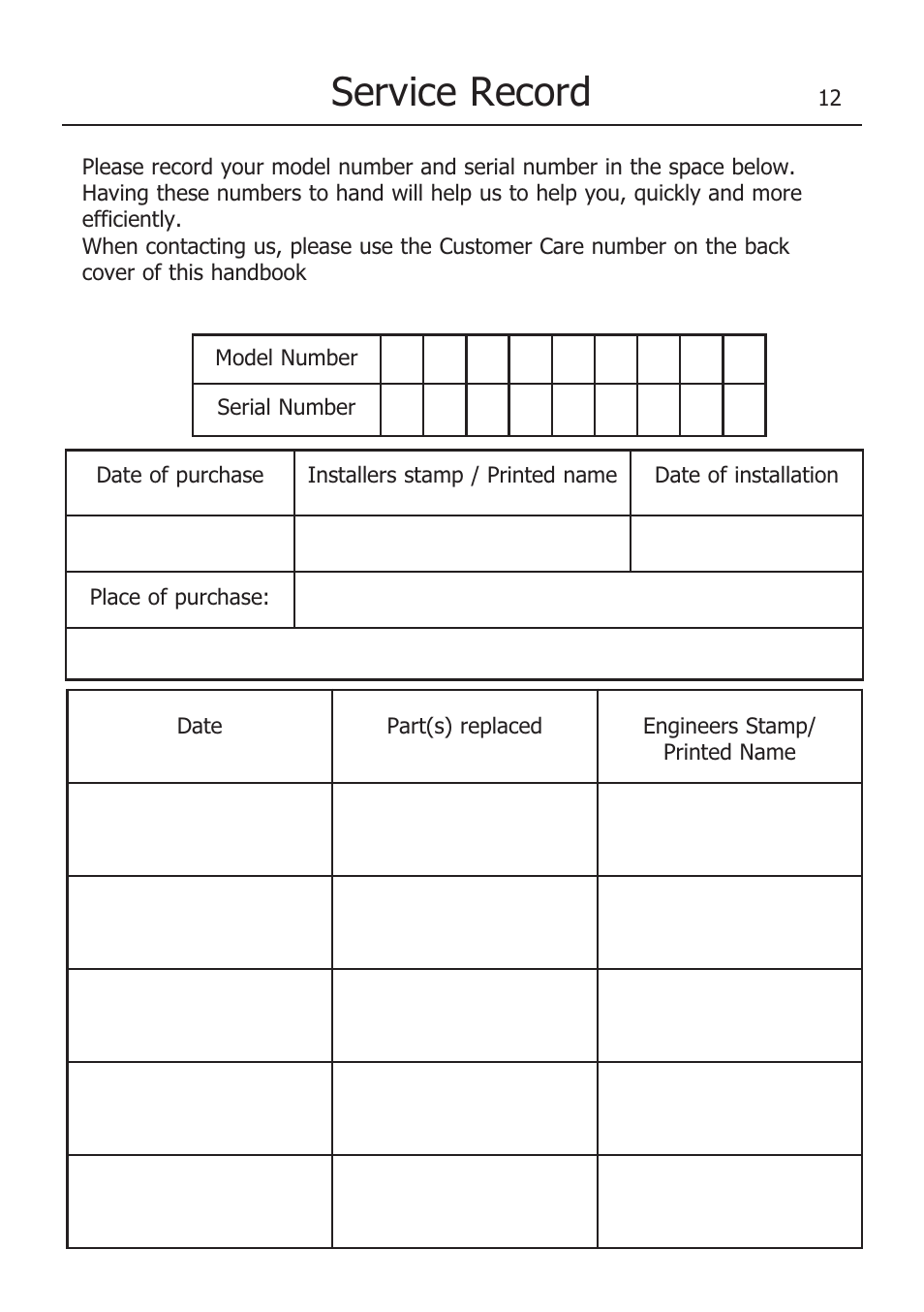 Service record | Lec TS55142W User Manual | Page 16 / 17
