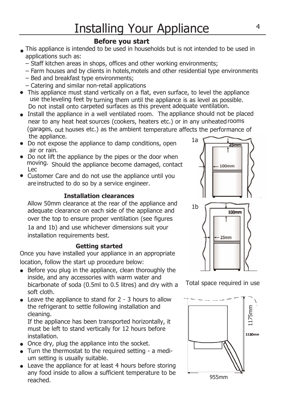Installing your appliance | Lec TF5517W/B/S User Manual | Page 8 / 17