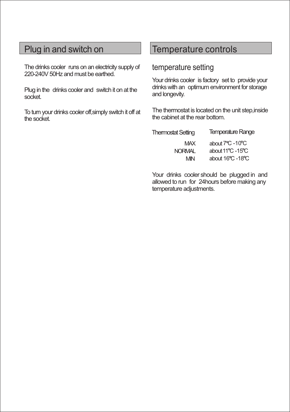 Lec df50g df50gc (ce-jc50g)说明书3.pdf, Plug in and switch on, Temperature controls | Temperature setting | Lec DF72 User Manual | Page 6 / 14
