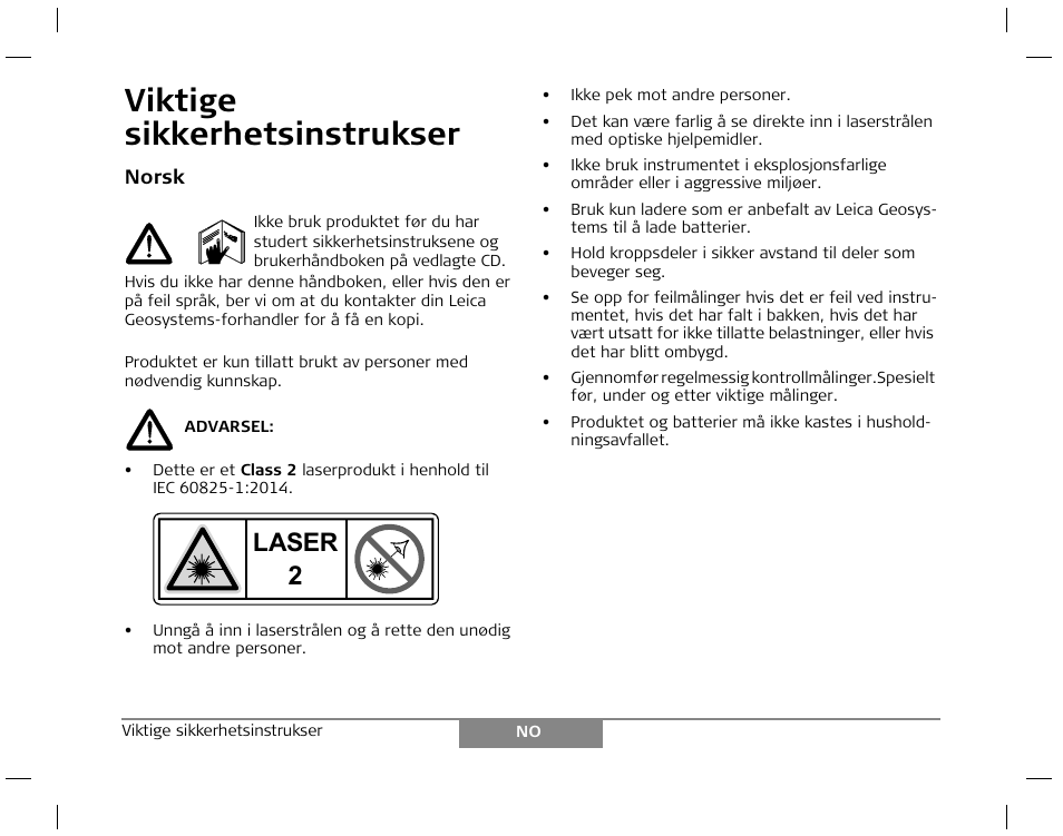 Viktige sikkerhetsinstrukser, Laser | Leica Geosystems Laser class 2 products - Safety Manual User Manual | Page 12 / 32