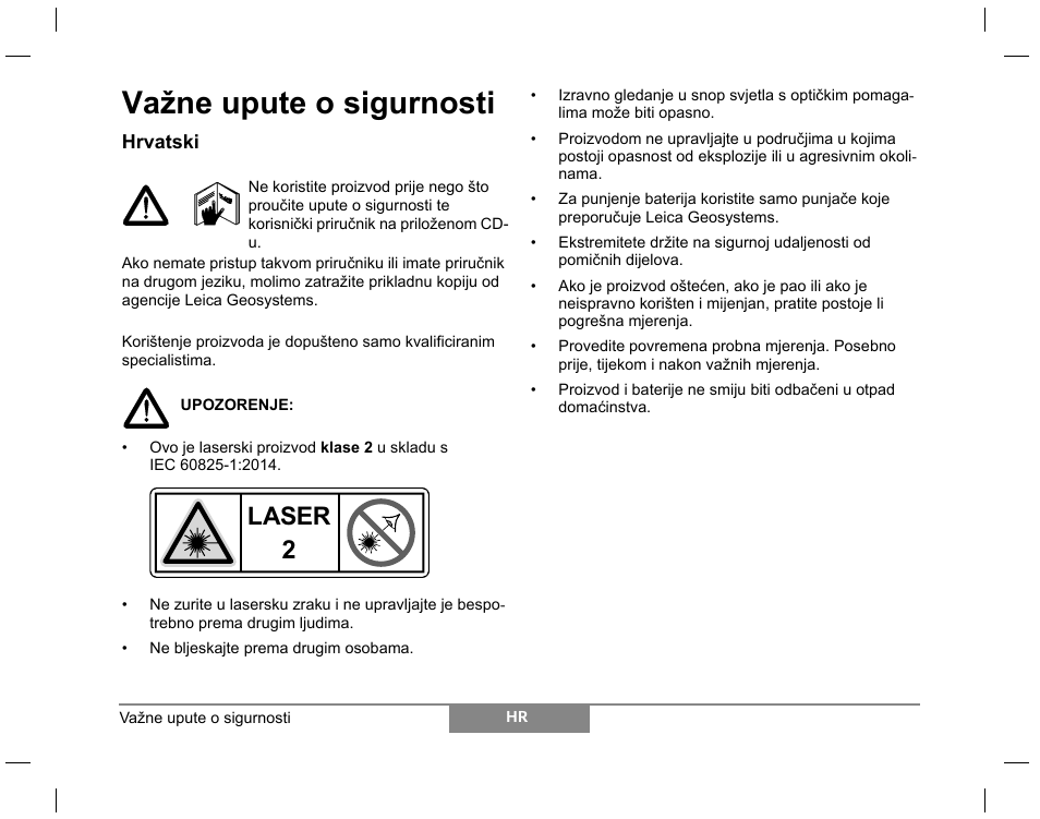 Važne upute o sigurnosti, Laser | Leica Geosystems Laser class 2 products - Safety Manual User Manual | Page 18 / 32