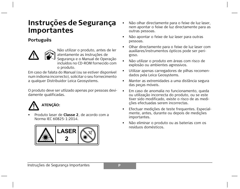 Instruções de segurança importantes, Laser | Leica Geosystems Laser class 2 products - Safety Manual User Manual | Page 8 / 32