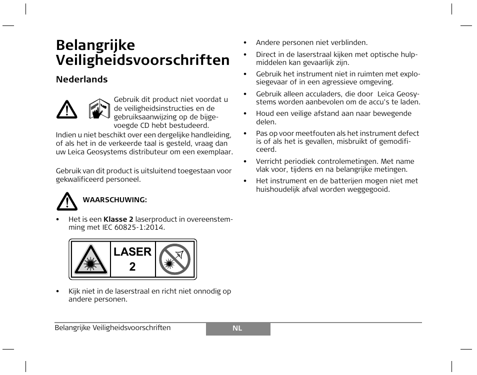 Belangrijke veiligheidsvoorschriften, Laser | Leica Geosystems Laser class 2 products - Safety Manual User Manual | Page 9 / 32
